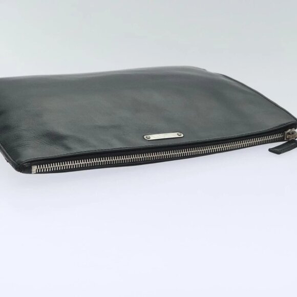 SAINT LAURENT Clutch Bag Leather Black Silver Auth bs18804 - Picture 9 of 16